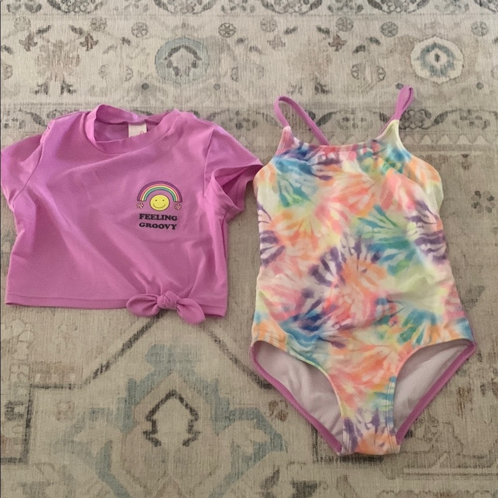 Purple T-Shirt and Tie-Dye Swimsuit Set